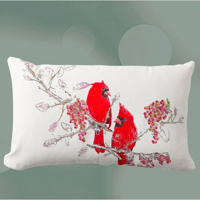 Coussin Rectangle Oiseau cardinal rouge en neige (Créateur téléchargé)