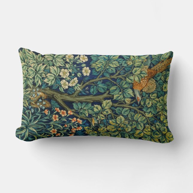 Coussin Rectangle Oiseau de faisan dans un arbre (par William Morris (Recto)