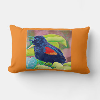 Coussin Rectangle Oiseau noir ailé rouge