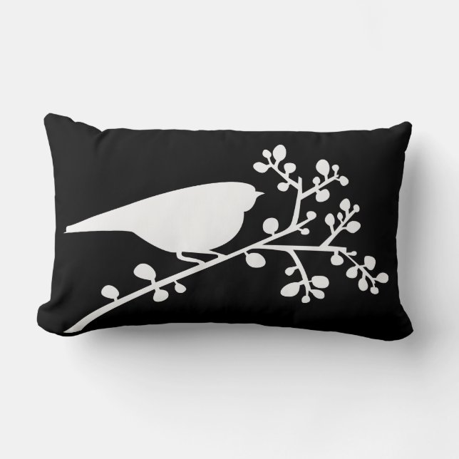 Coussin Rectangle Oiseau unique et baies blanc {choisissez votre cou (Recto)