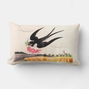 Coussin Rectangle Oiseau Volant Avec Fleurs