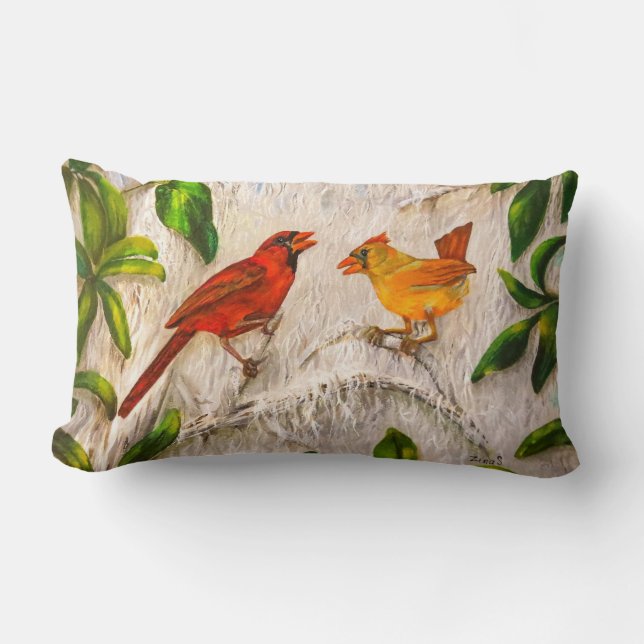 Coussin Rectangle Oiseaux cardinaux - chant de l'amour (Recto)