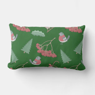 Coussin Rectangle Oiseaux de Noël et dorures vertes