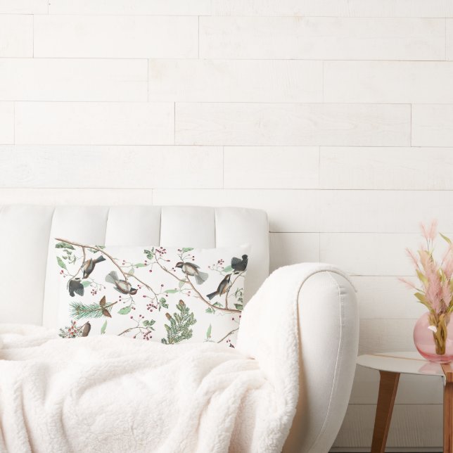 Coussin Rectangle Oiseaux de poulet Baies et Pinecones Aquarelle (Canapé)