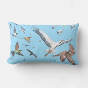 Coussin Rectangle Oiseaux migrateurs traçant leurs vols Illustration