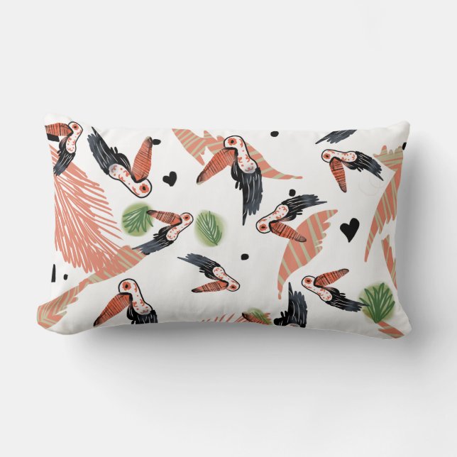 Coussin Rectangle Oiseaux toucans Été Végétation tropicale Art (Recto)