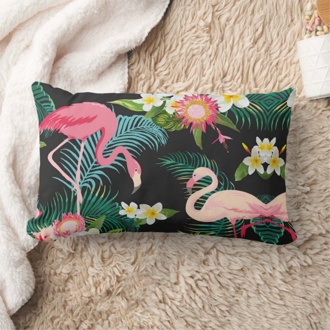 Coussin Rectangle Oiseaux tropicaux Fleurs Flamant rose Paysage aqua (Couverture)