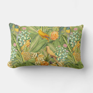 Coussin Rectangle Oiseaux Tropicaux Vintage dans un Paradis de Jungl