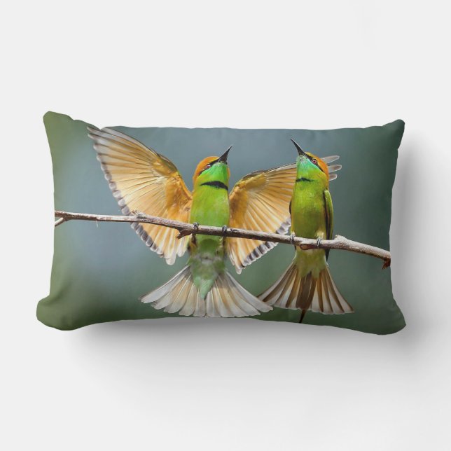 Coussin Rectangle Oiseaux verts s'éternisent dans les arbres Vert ma (Recto)