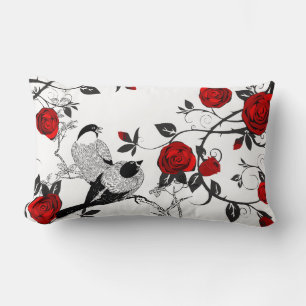 Coussin Rectangle Oiseaux Vintages et Roses modernes avec nom