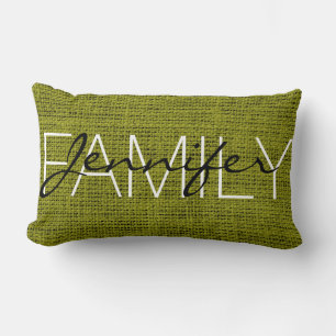 Coussin Rectangle Olive Burlap Monogramme rustique