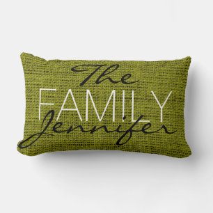 Coussin Rectangle Olive Burlap Russe Linen Monogramme