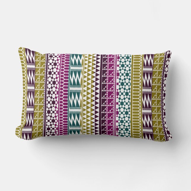 Coussin Rectangle Olive Purple Turquoise Geo Aztec Tribal Imprimer M (Recto)
