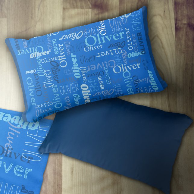 Coussin Rectangle Oliver ton de nom personnalisé bleu (Créateur téléchargé)