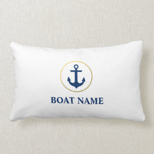 Coussin Rectangle Or blanc bleu de bateau d'Ancre nautique de nom