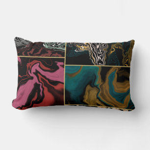 Coussin Rectangle Or Chic Turquoise & Rose Liquide sur Marbre Noir