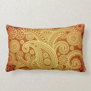 Coussin Rectangle Or et carreau marron d'impression de Paisley