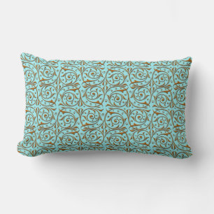 Coussin Rectangle Or sur motif de vigne bleu sarcelle vert