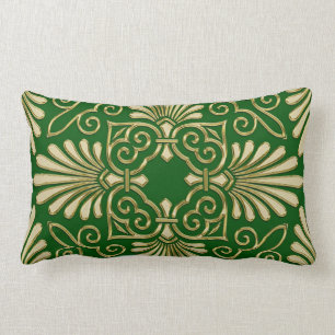 Coussin Rectangle Or vert 01 de rétro damassé romantique d'art dé