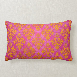 Coussin Rectangle Orange clair et Damas florales roses