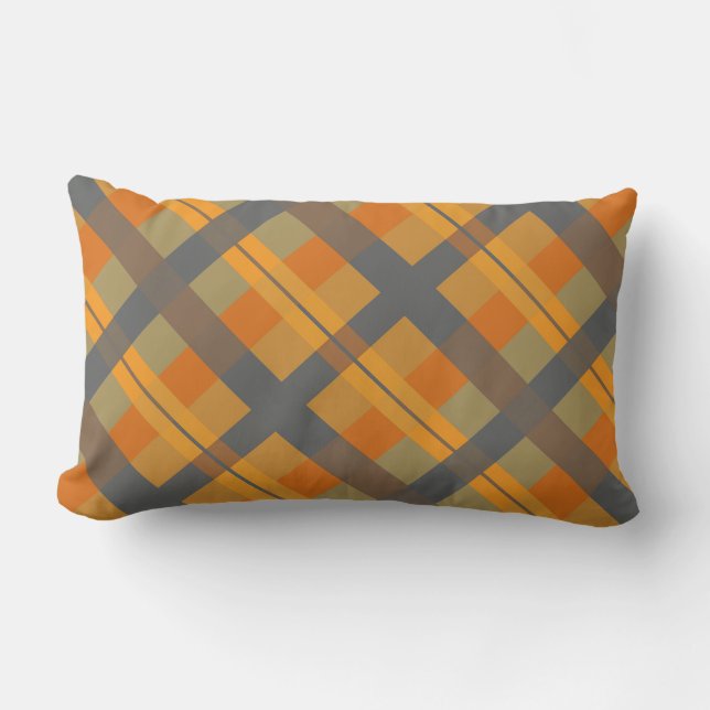 Coussin Rectangle Orange Mustard Navy Turquoise rayé (Recto)