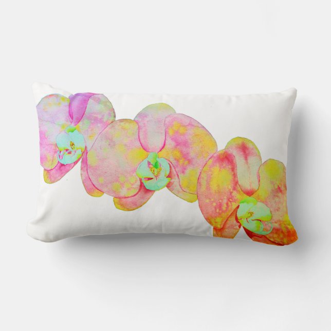 Coussin Rectangle Orchidées des Caraïbes, fleurs d'aquarelle tropica (Recto)