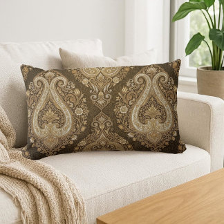 Coussin Rectangle Orné Classique Perse Paisley Luxe Or Vieilli