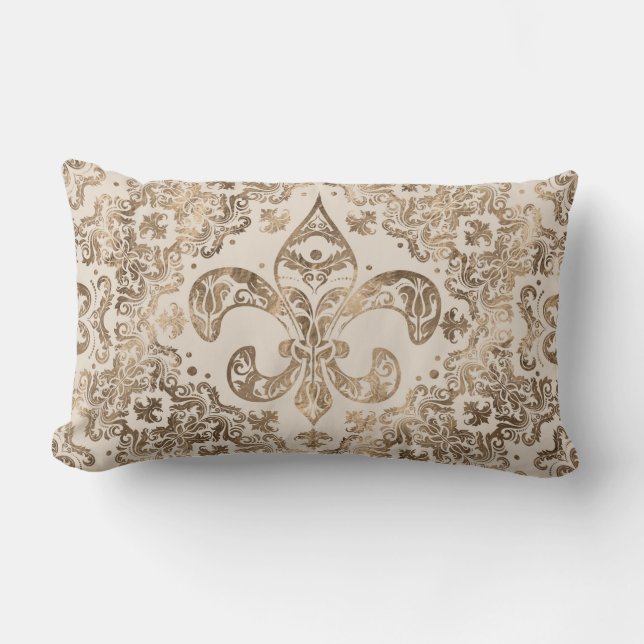 Coussin Rectangle Ornement de fleurs de lis - or pastel (Recto)
