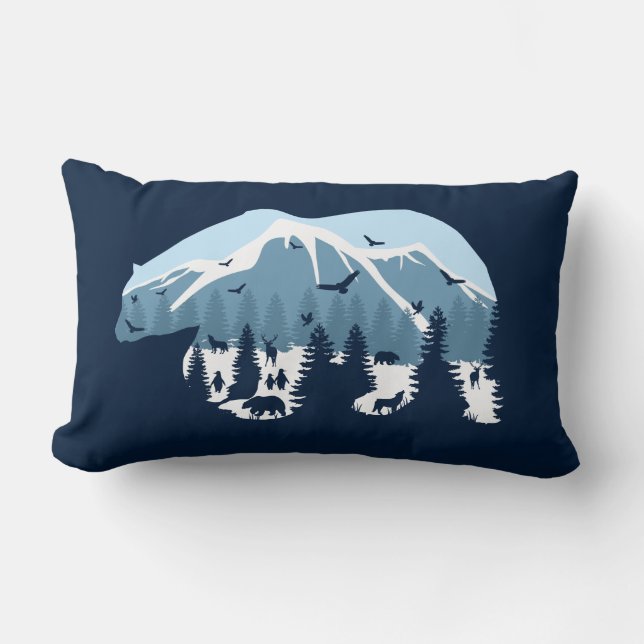 Coussin Rectangle Ours de la forêt de montagne enneigée Nature Anima (Recto)