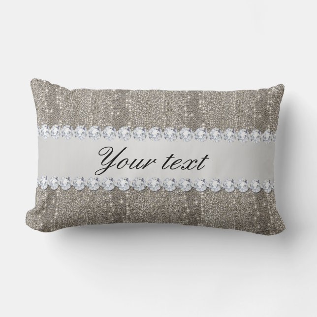Coussin Rectangle Paillettes et diamants argentés de Faux (Recto)