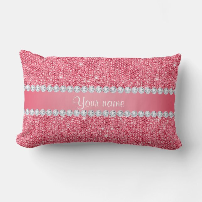 Coussin Rectangle Paillettes et diamants roses de Faux (Recto)