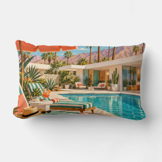 Coussin Rectangle Palm Springs Poolside Retro Mid Century Modern Art