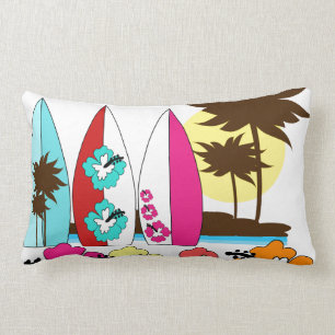 Coussin Rectangle Palmier surfant de planches de surf de plage