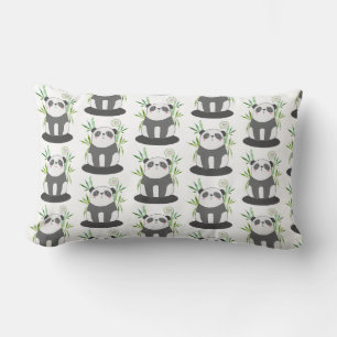 Coussin Rectangle Panda noir et blanc mignon en Motif Bambou