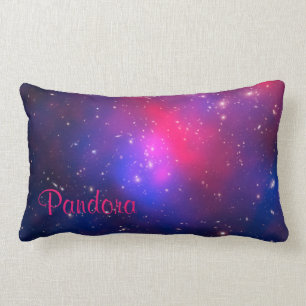 Coussin Rectangle Pandore rose chaud et bleu personnalisé