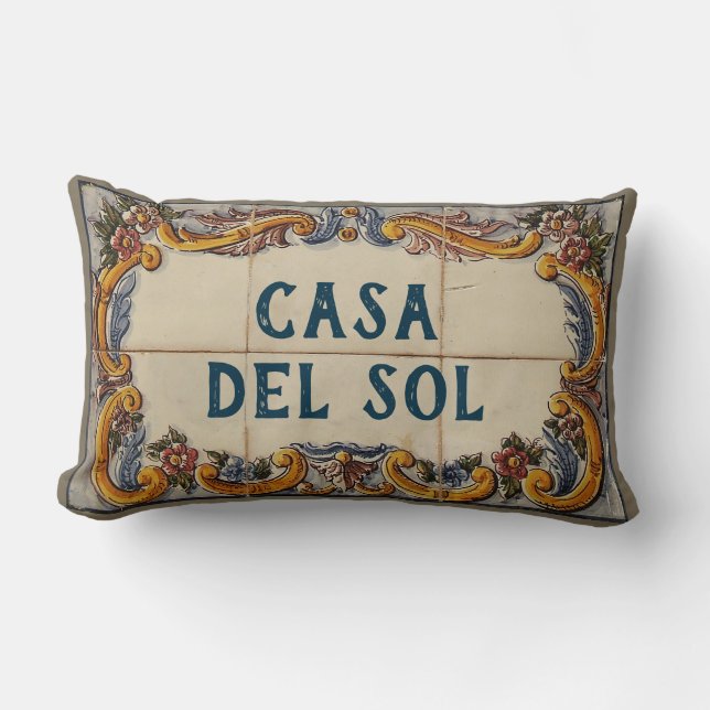 Coussin Rectangle Panneau de la maison espagnole (texte personnalisa (Recto)