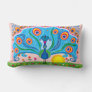 Coussin Rectangle Paon avec des fleurs