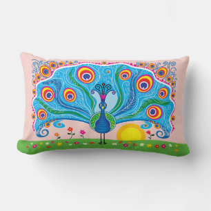 Coussin Rectangle Paon avec des fleurs