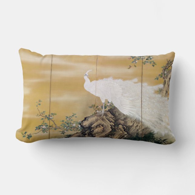 Coussin Rectangle Paon de blanc de Mochizuki Gyokkei (Recto)
