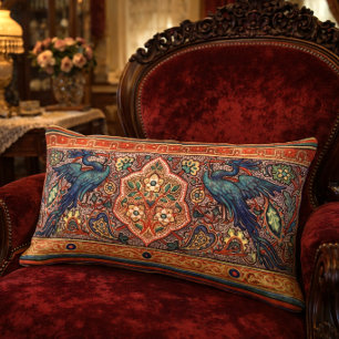 Coussin Rectangle Paons Art Nouveau Vintage dans une frise de vignes