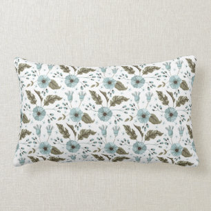 Coussin Rectangle Papier floral bleu et vert