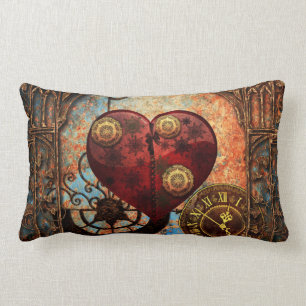 Coussin Rectangle Papier peint vintage de coeurs de Steampunk