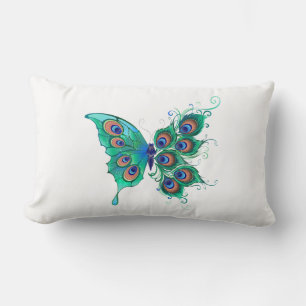 Coussin Rectangle Papillon aux plumes de paon vert