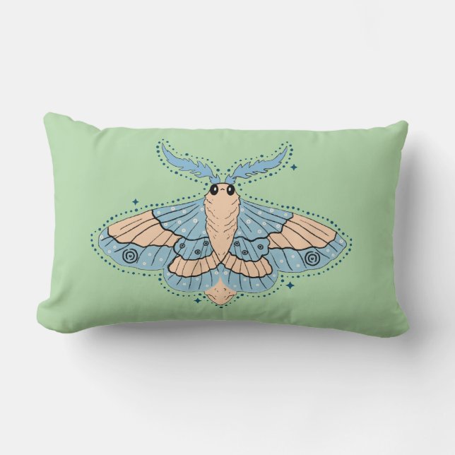 Coussin Rectangle Papillon Céleste Fantaisiste — Bleu Douce et Pêche (Recto)