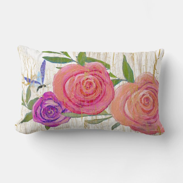 Coussin Rectangle Papillon floral de rose moderne de Bohème de cru (Recto)