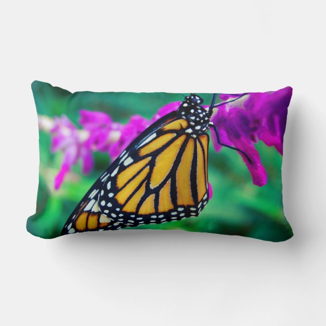 Coussin Rectangle Papillon monarque orange photo fleur violette auda (Recto)