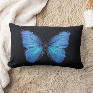Coussin Rectangle papillon morpho isolé sur fond noir