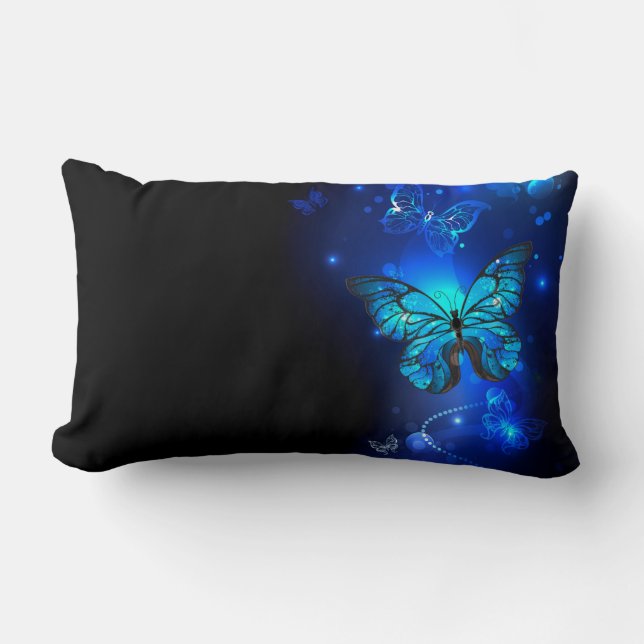 Coussin Rectangle Papillon Morpho sur fond sombre (Recto)