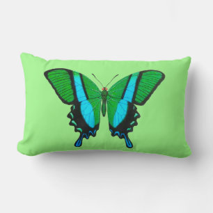 Coussin Rectangle Papillon Swallowtail en vert, turquoise et noir