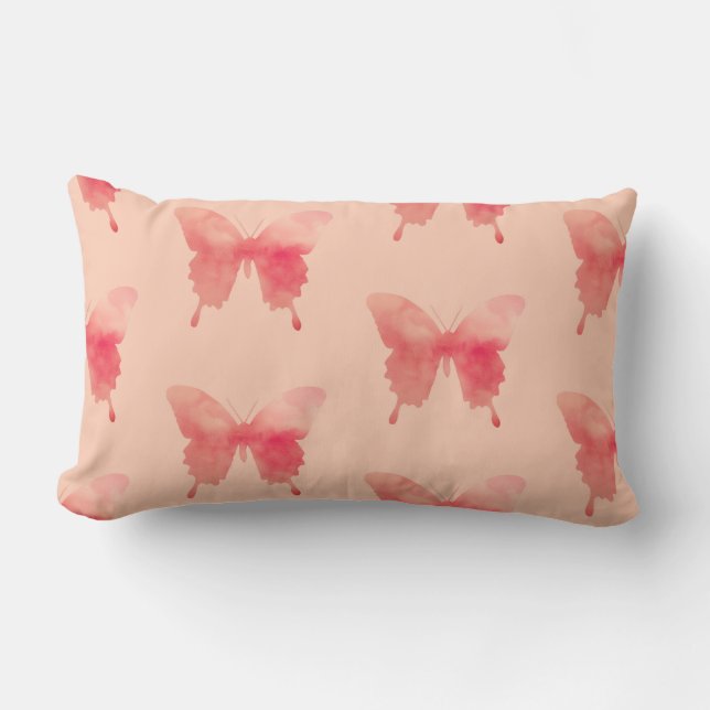 Coussin Rectangle Papillons d'aquarelle - Corail et Pêche (Recto)